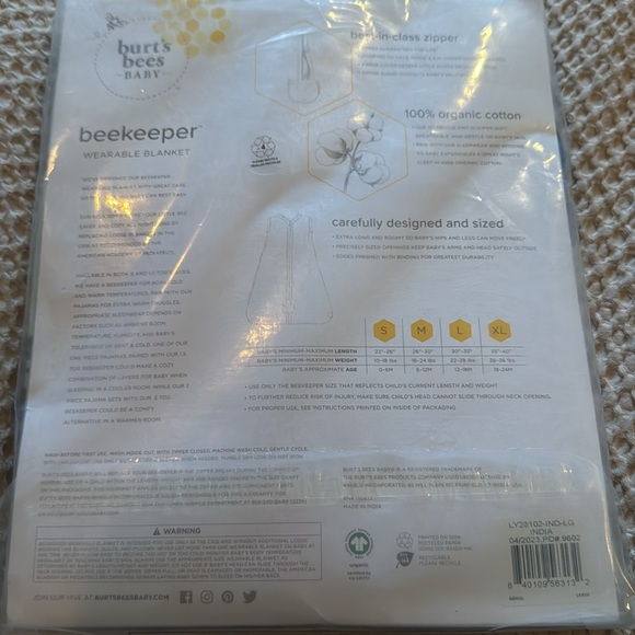 NWT Burt’s Bees Sleepsack - Picture 4 of 4